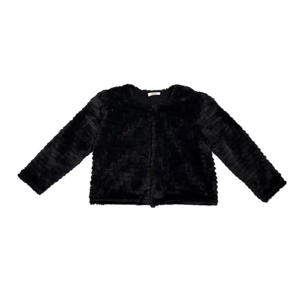 Calvin Klein Black Faux Fur Coat Plush Crop Layering Versatile Jacket Medium